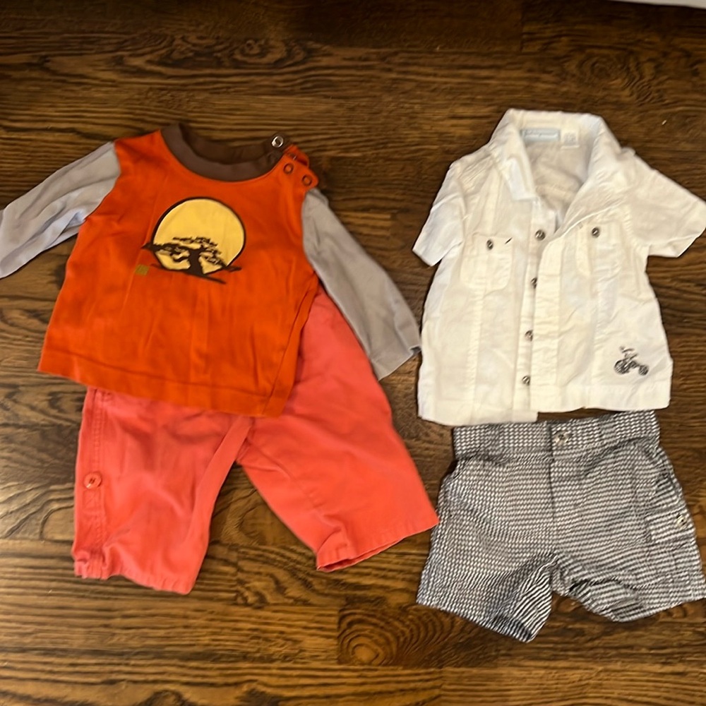Size 3 to 6 months matching sets of orange white and gray theme